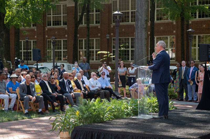 Dr Cabrera addresses the audience at the Trailblazers unveiling