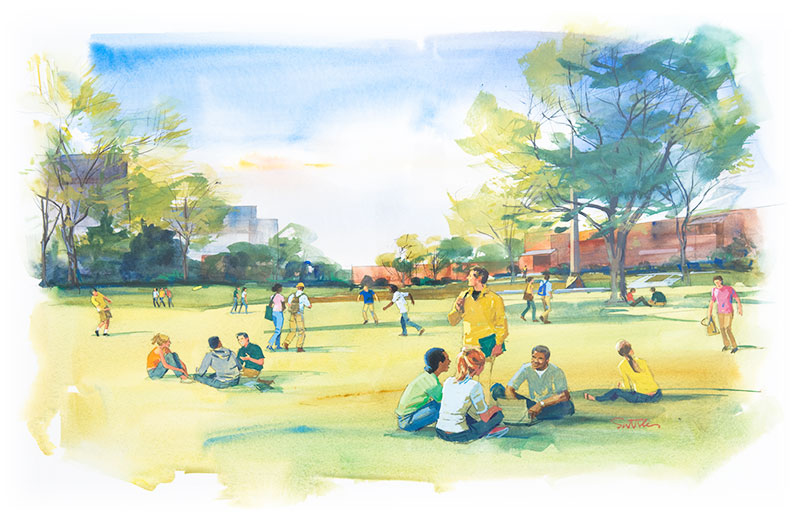 rendering - campus with Campanile