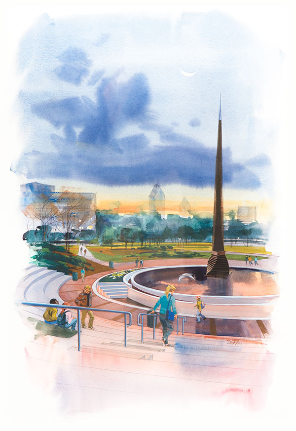 illustration - watercolor rendering of Georgia Tech Campanile