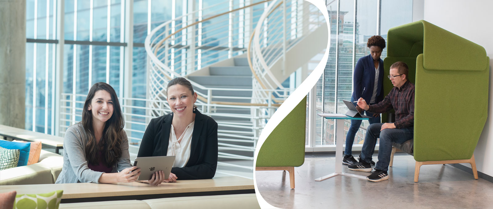 Coda professionals meeting together in quiet, collaborative work spaces