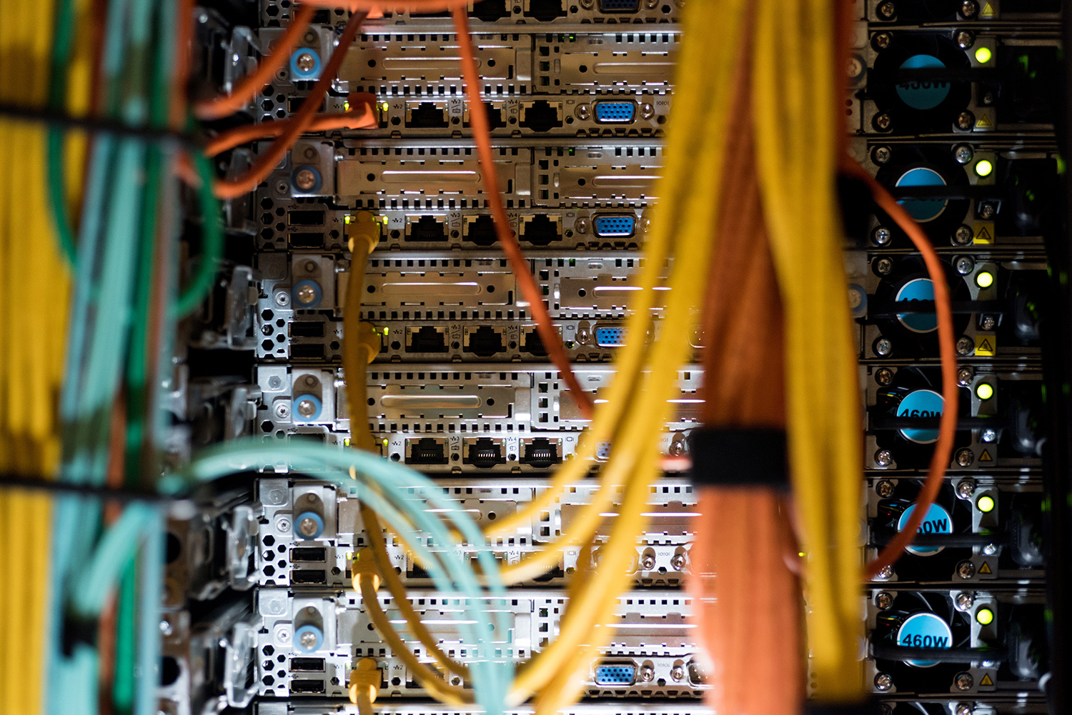 Cables in the back of a server