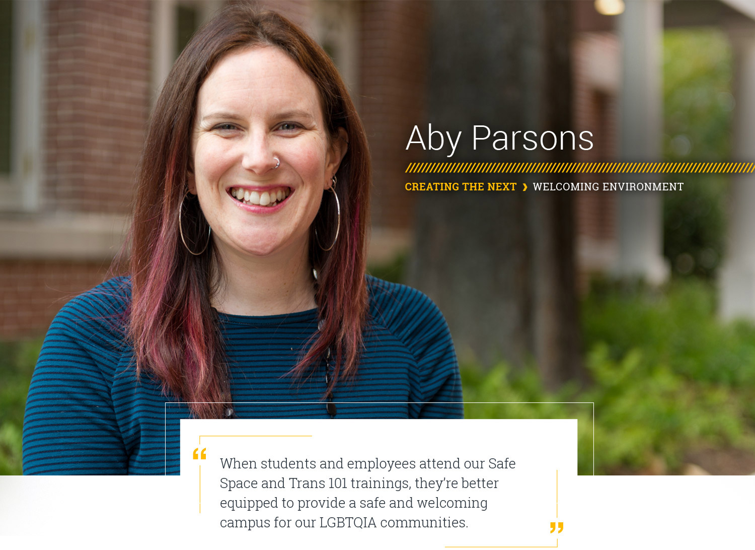 A portrait of Aby Parsons smiling