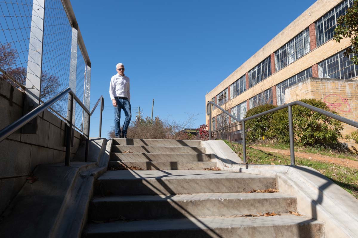 Ryan Gravel about to walk from the Beltline down a set of stairs