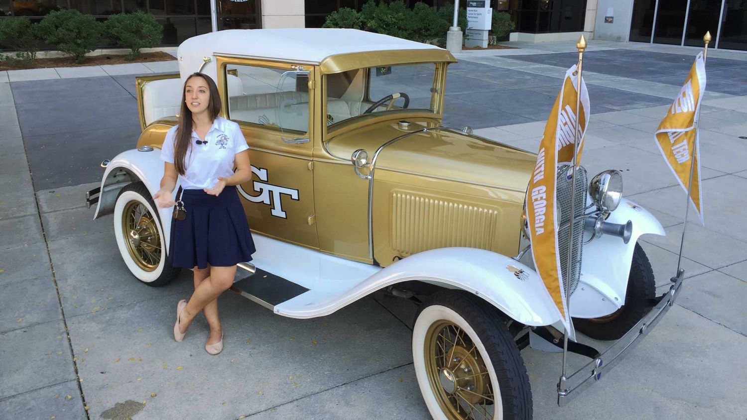 photo - Hillary Degenkolb in front of Ramblin' Wreck