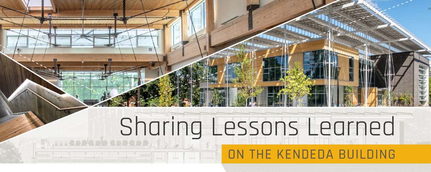A view of the ceiling of the finished living building as well as an earlier architectural mockup