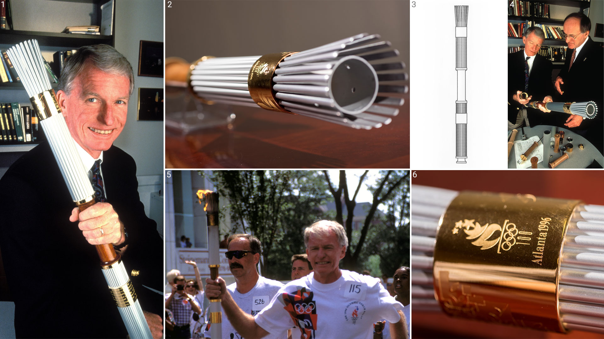photo - matrix of photos of 1996 Olympic torch and Sam Shelton