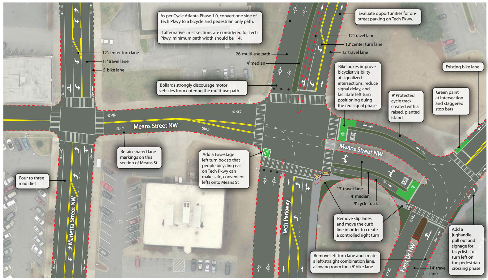 map of Means and Tech Parkway intersection