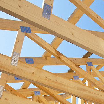 wood beams connected by metal plates