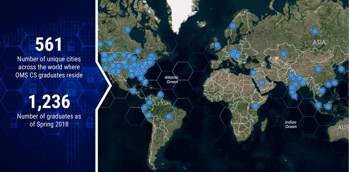 Map of OMS CS graduate home cities