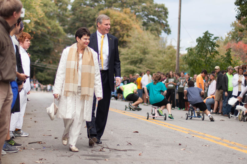 President Peterson and Val Peterson at the annual Mini 500 tricycle race