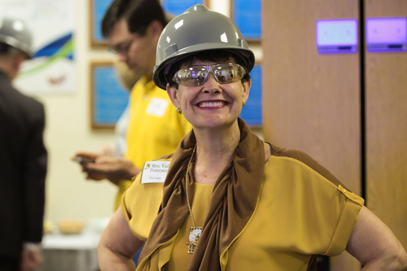 Val Peterson wearing a hard hat