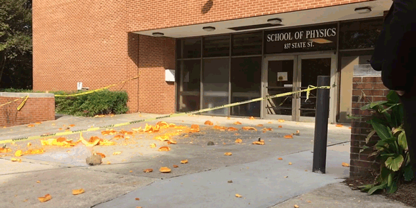 Animation of pumpkins hitting the ground and smashing open