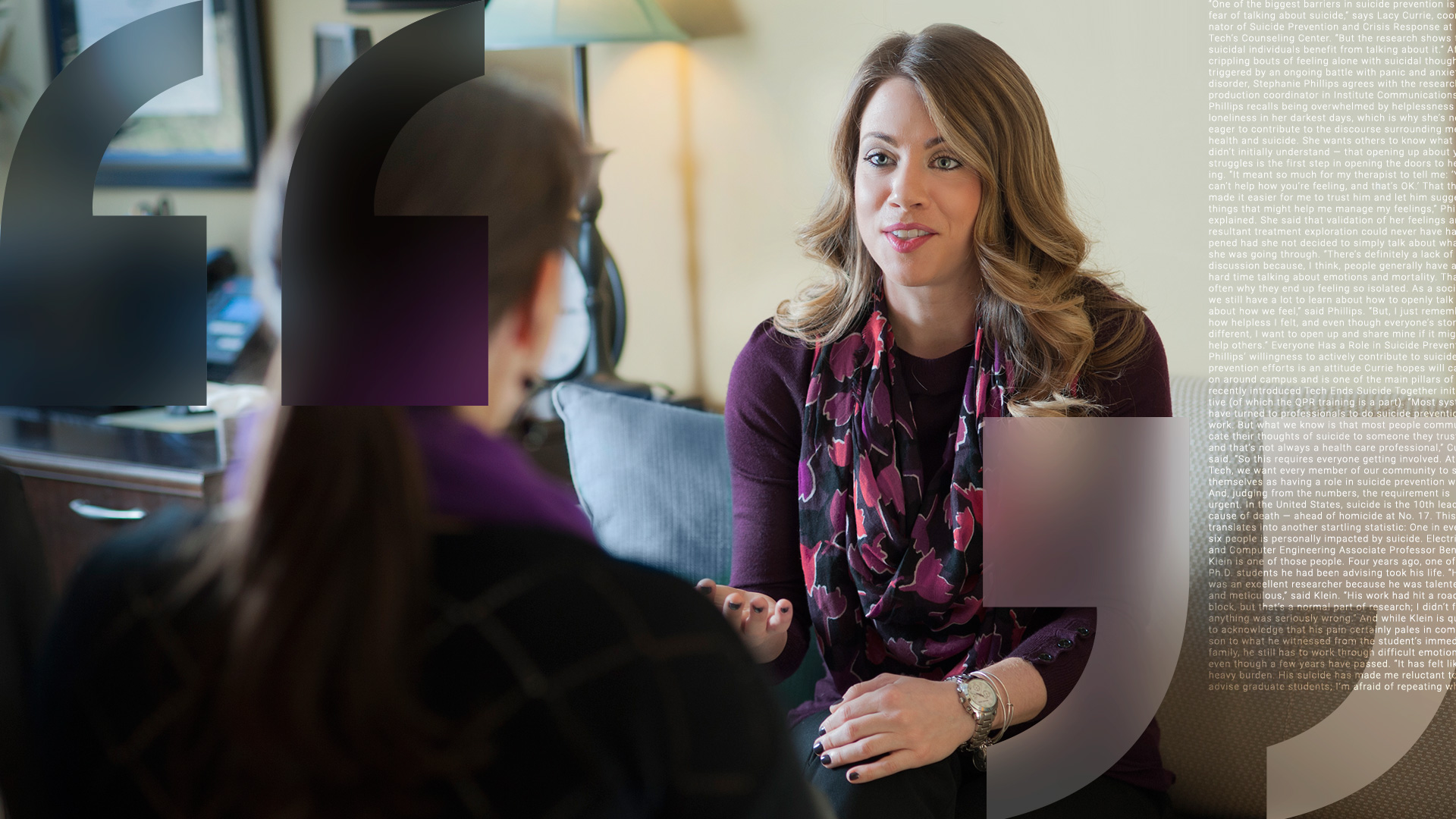 photo - Lacy Currie in office speaking with patient whose back is to camera