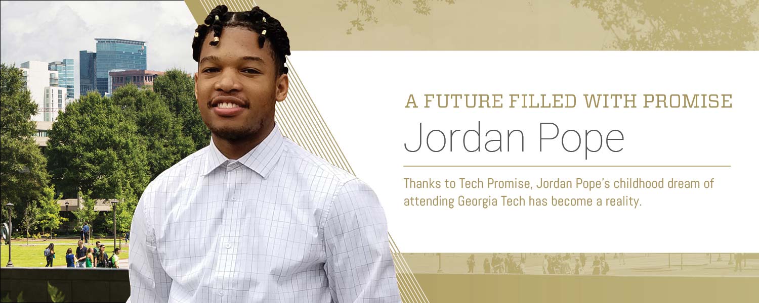 Jordan Pope with Georgia Tech campus shot behind him and article title graphic