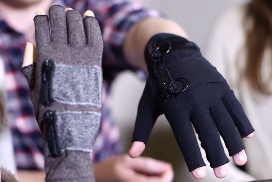 Two prototypes of the Tremor Trainer glove