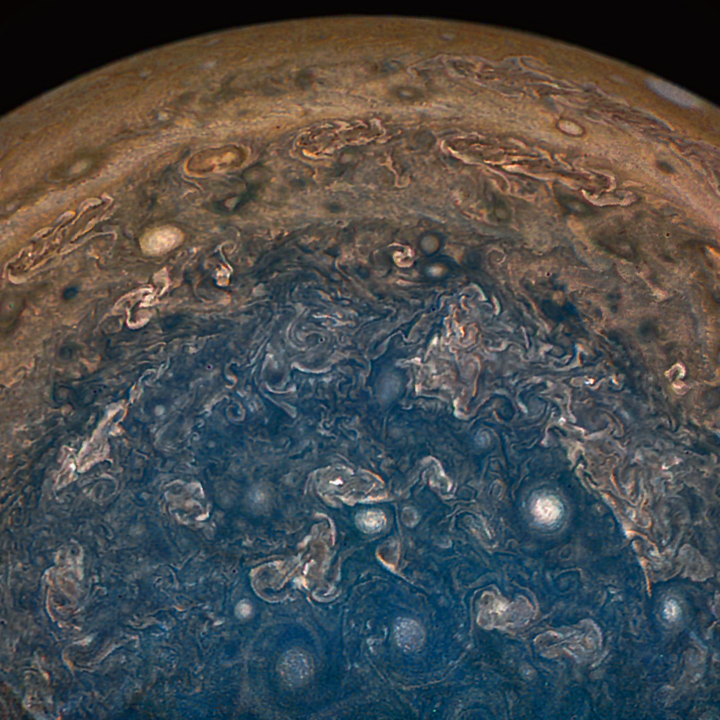 NASA’s Juno spacecraft soared directly over Jupiter’s south pole when JunoCam acquired this image, on February 2, 2017.