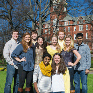 Stamps scholar recipients in front of Tech tower.