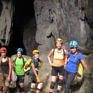 Students in a cave