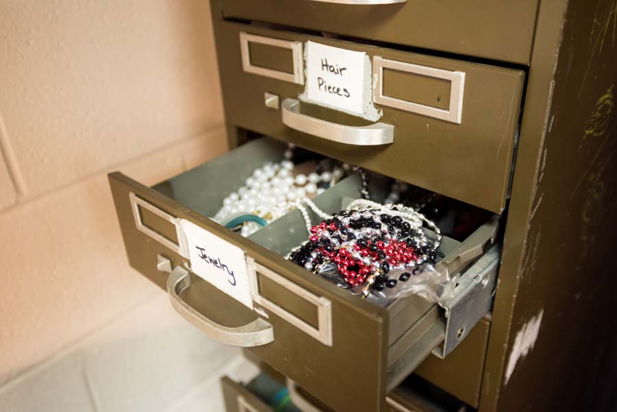 All manner of costume accessories fill the DramaTech drawers.