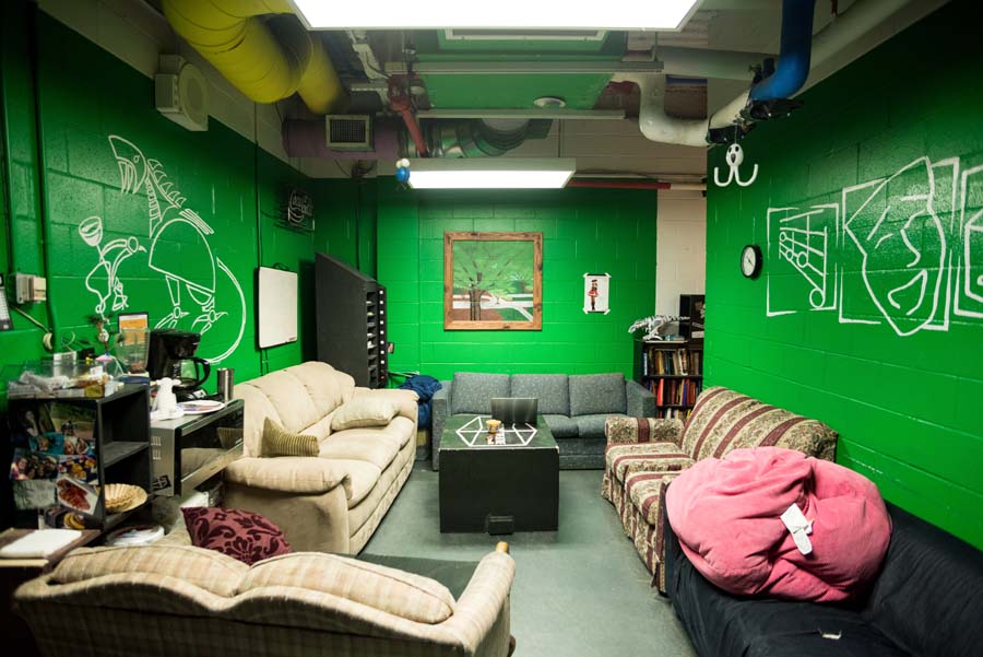 In the early days of theater, the actors’ lounge was painted green. DramaTech’s green room follows that tradition.