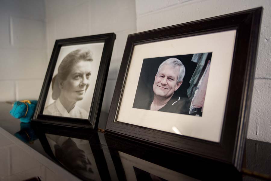 The lobby has photos of two former DramaTech directors: Mary Nell Santacroce, director from 1949 to 1966, and Greg Abbott, director from 1984 to 2006.
