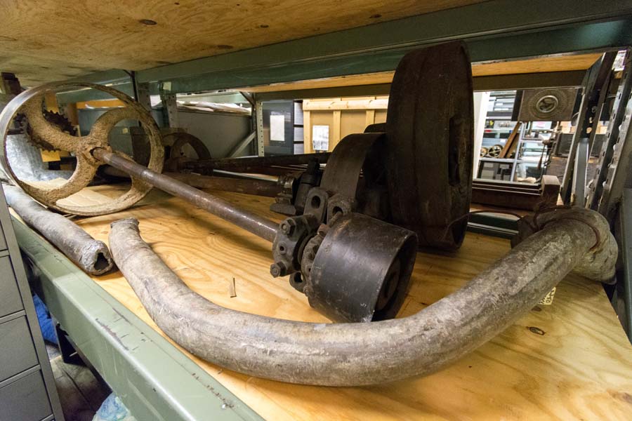 The museum has an assortment of papermill parts from the 19th century.