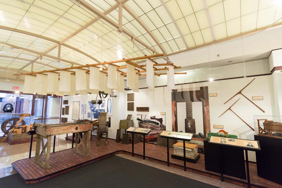 A permanent exhibition space called the George W. Mead Education Center shows the science and technology used in papermaking.