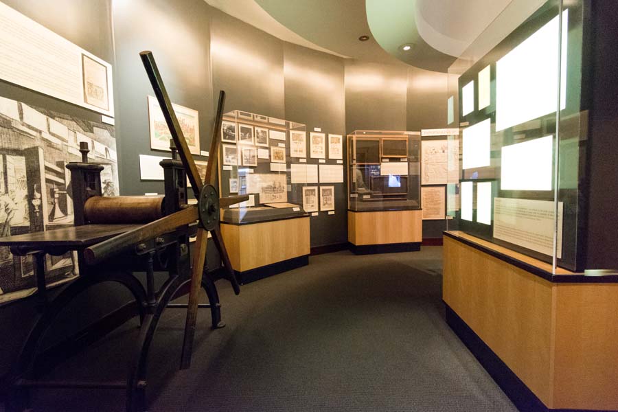 A permanent display walks museum visitors through the history of papermaking from its origins in China, to Korea, Japan, Europe, and America.