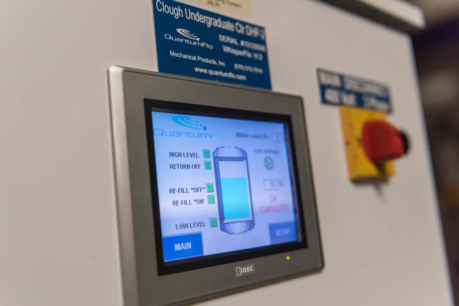 Water gauge in Clough Commons: If the level of reclaimed water gets too low to supply enough for the building, the system switches to domestic water.