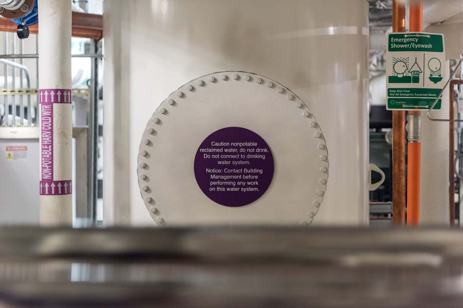 The reclaimed water is not connected to fountains or sinks in Clough Commons; a regular city water system fulfills those needs.