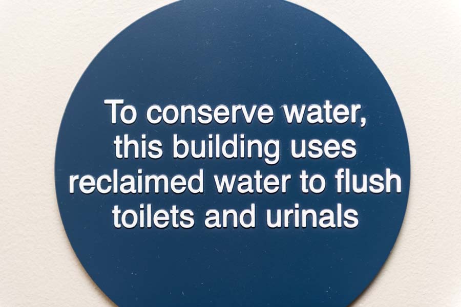 Clough Commons uses reclaimed water from the Tech Green cistern system in toilets and urinals.