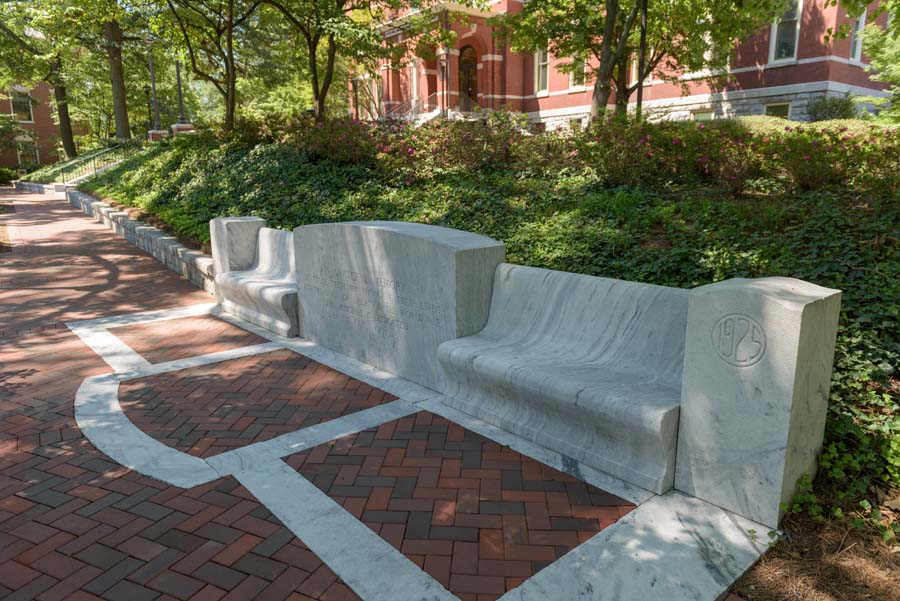 A pair of marble benches donated by the Class of 1925 in memory of those who died in World War I.