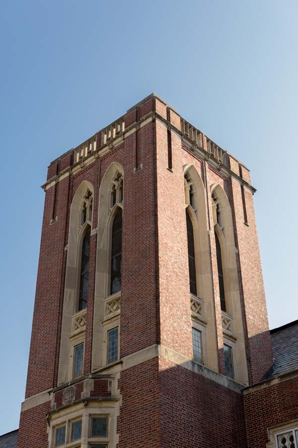 Brittain Dining Hall, dedicated in the name of Georgia Tech President Marion L. Brittain, has a tower in the center with two large wings that serve as dining areas.