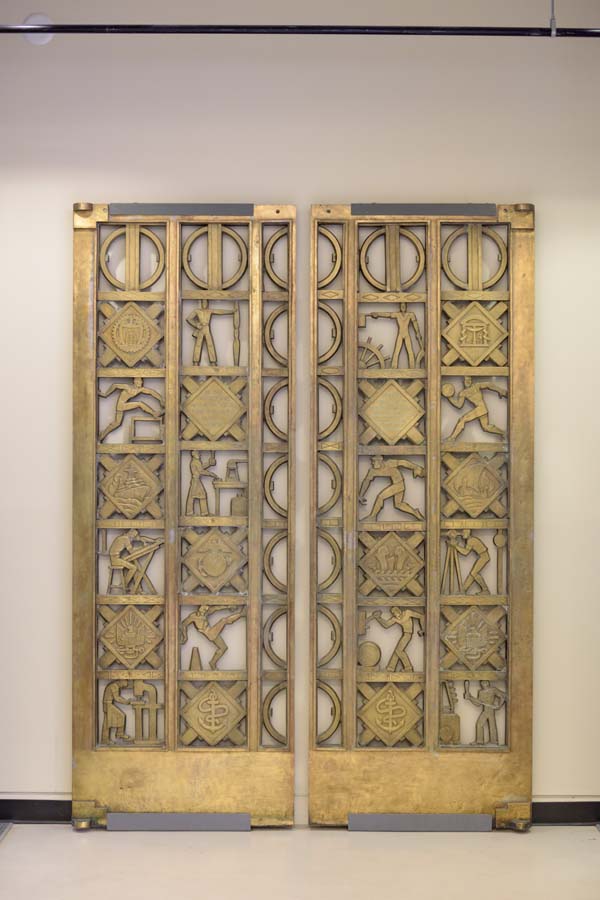 Naval gates inside the Stephen C. Hall Building were designed by sculptor and Tech alumnus Julian H. Harris.