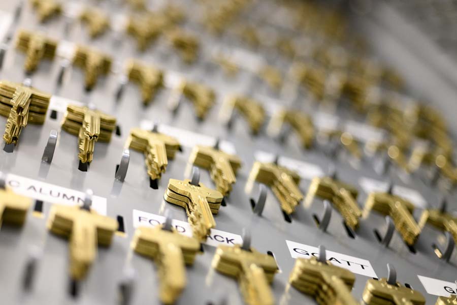 A storage cabinet houses keys that are checked out by employees and contractors on a daily basis.