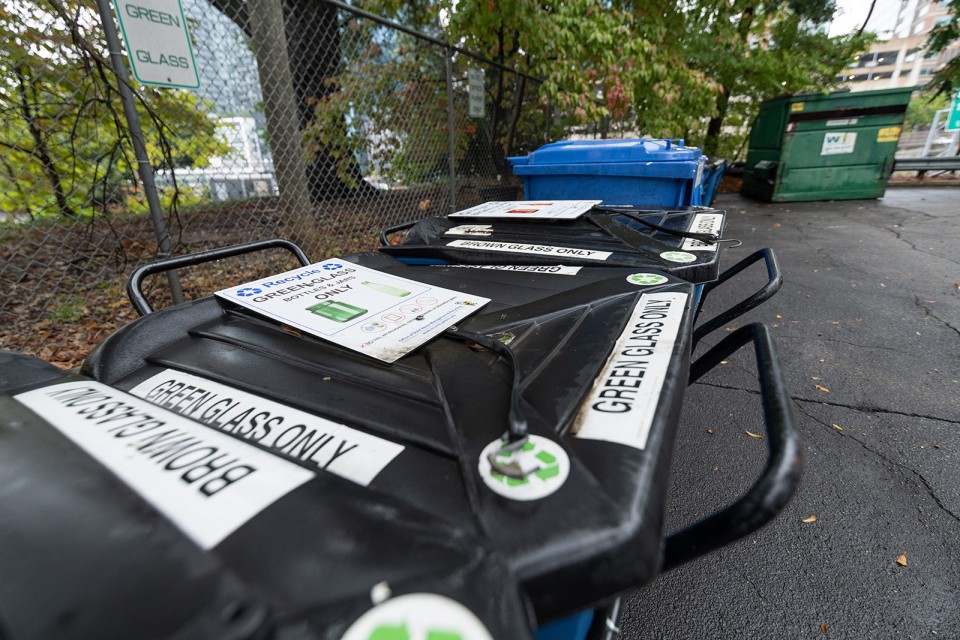 The Center has recycling bins for glass, plastic, aluminum, mixed paper, and cardboard, and a drop-off for clothing and shoes. Large items, such as sofas and mattresses, are not accepted.