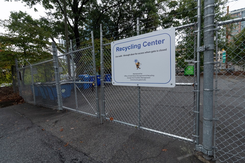 The East Main Recycling Center, located on Fifth Street next to the O'Keefe Building, is available for the campus and the greater Atlanta community to use.