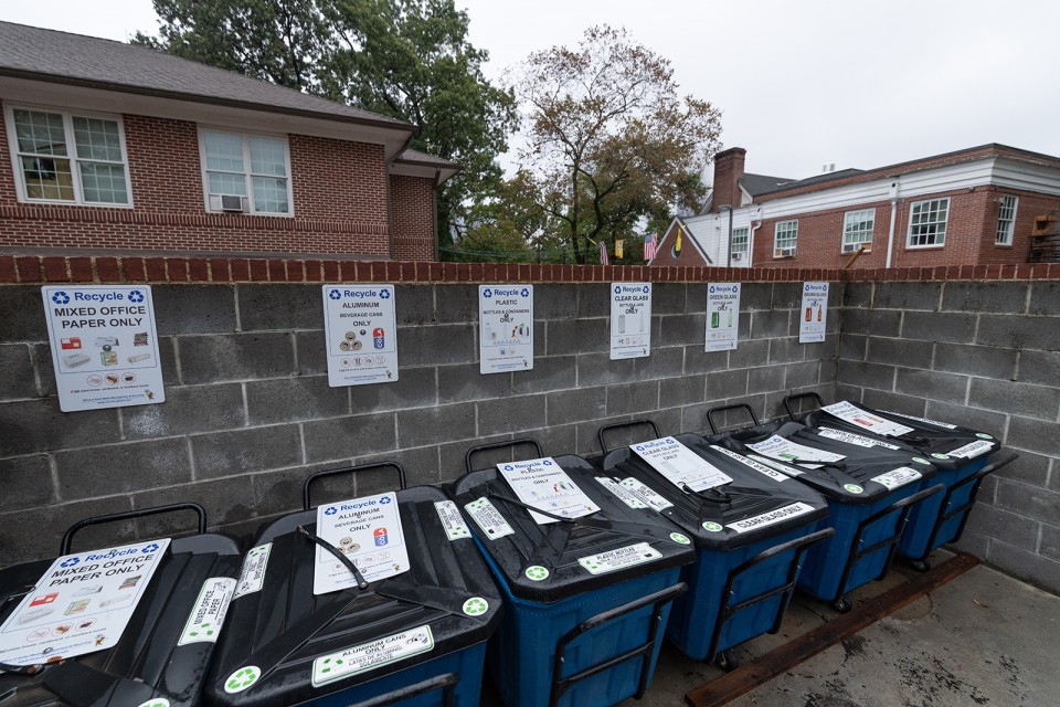 The Greek Neighborhood Association has three recycling areas that serve the fraternity and sorority houses nearby.