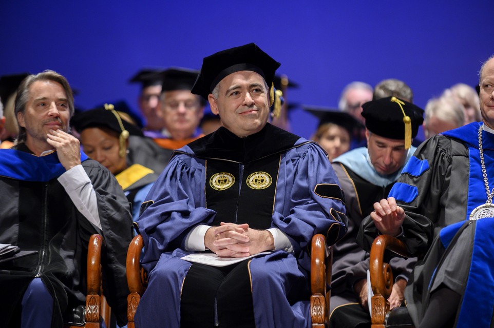 President Cabrera listens to guest speakers during the ceremony.
