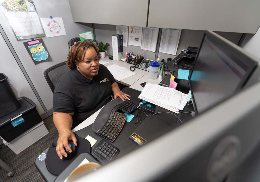 Davida Montgomery, a logistics and surplus coordinator, helps keep track of surplus inventory.
