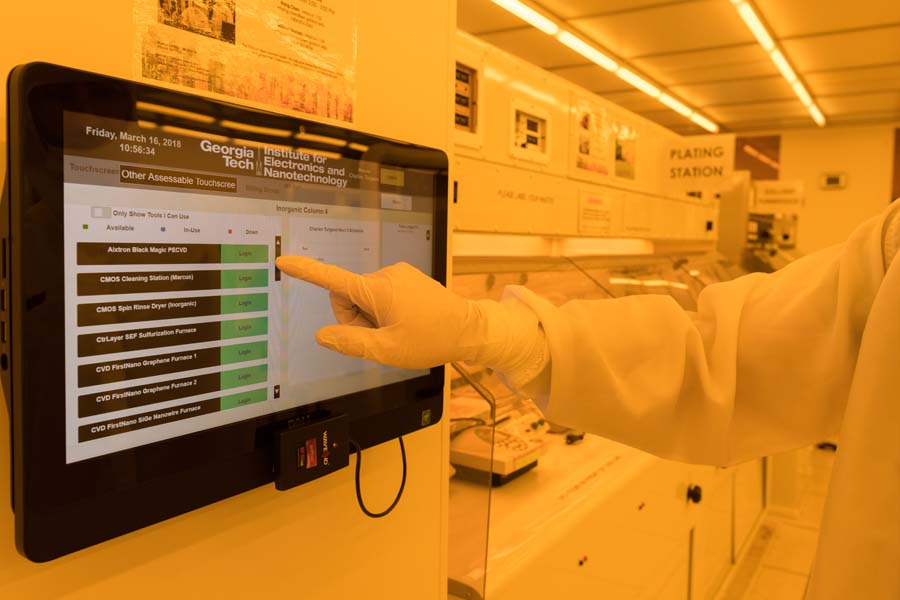 Touchscreen monitors help researchers track the progress of their work.