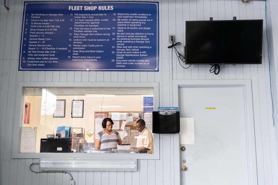 Sam Evans III manages Fleet Services with assistance from Quinae Ford, administrative manager.