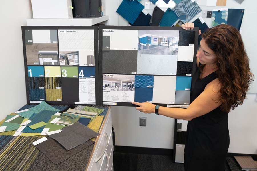 Polly Patton worked with clients at GTRI Cobb County to select the color palette and furniture for the project currently under construction.
