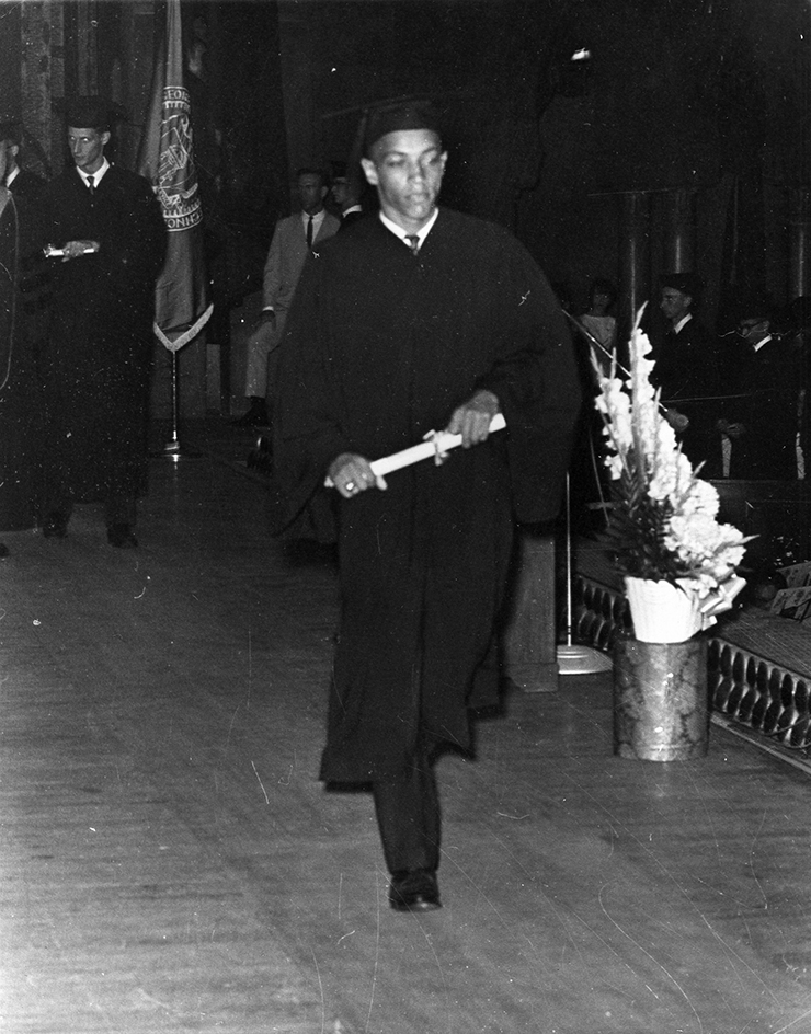 Ronald Yancey walks in commencement in June 1965 as the first man of color to graduate from Georgia Tech. Ronald Yancey walks in commencement in June 1965 as the first man of color to graduate from Georgia Tech.