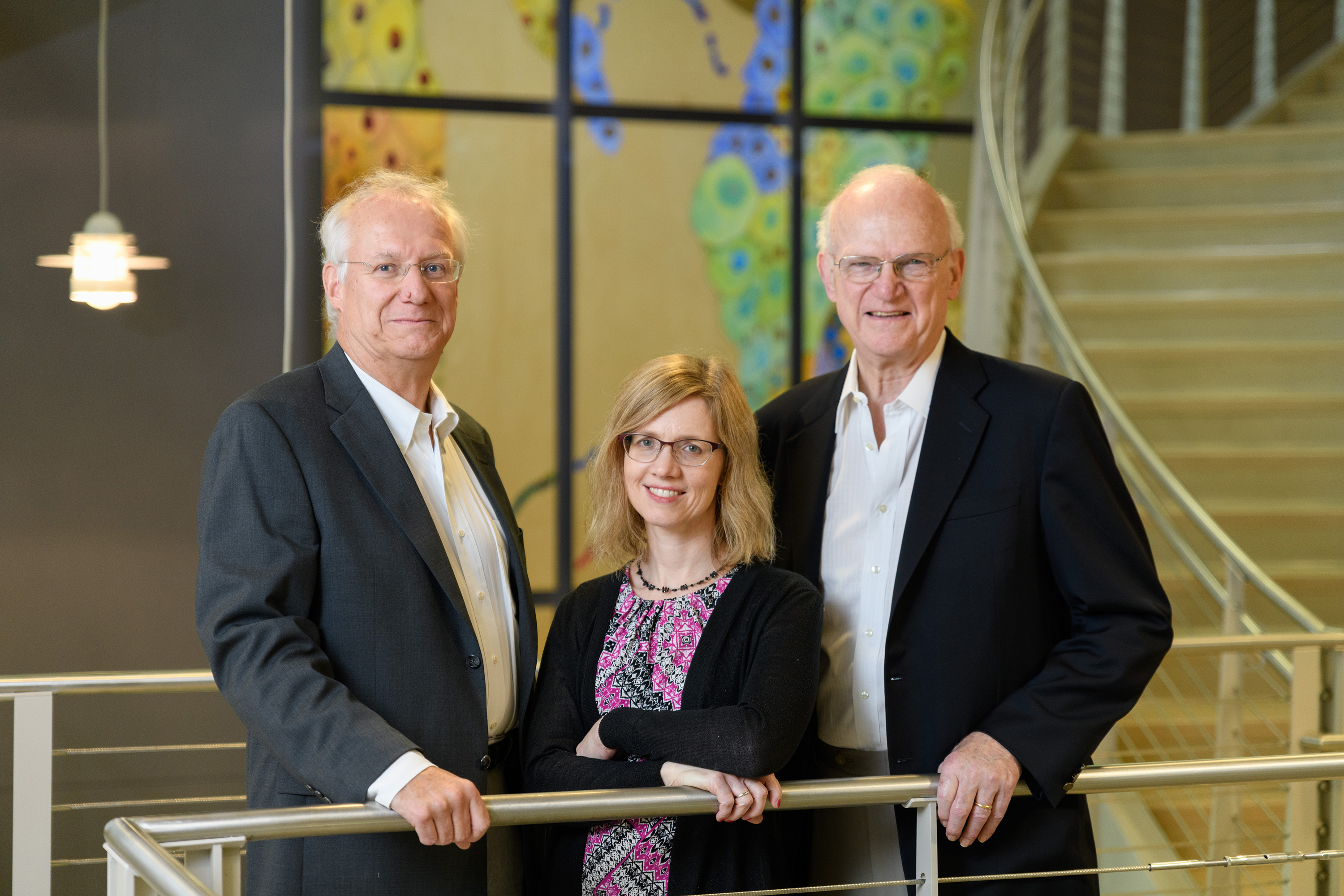 Andreas Bommarius, a professor in the School of Chemical and Biomolecular Engineering, Martha Grover, a professor in the School of Chemical and Biomolecular Engineering, and Ron Rousseau, a professor and Cecil J. "Pete" Silas Chair Emeritus in the School of Chemical and Biomolecular Engineering (Credit: Rob Felt)