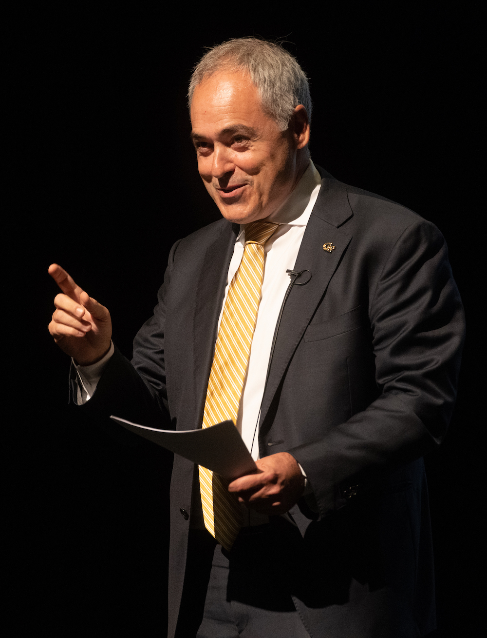 President Ángel Cabrera delivers the Institute Address in the Ferst Center for the Arts.