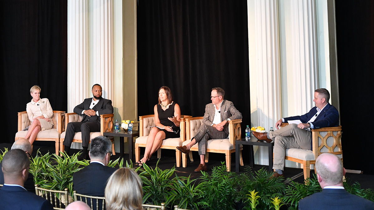 Panelists included (L-R): Hala Moddelmog, president and CEO, Metro Atlanta Chamber; Paul Judge, cofounder and partner of Tech Square Labs, and cofounder and executive chairman, Pindrop; Lara Hodgson, president and CEO, NOW Corp; Chris Clark, president and CEO, Georgia Chamber of Commerce; and moderator Blake Patton, managing partner, Tech Square Ventures and Engage.