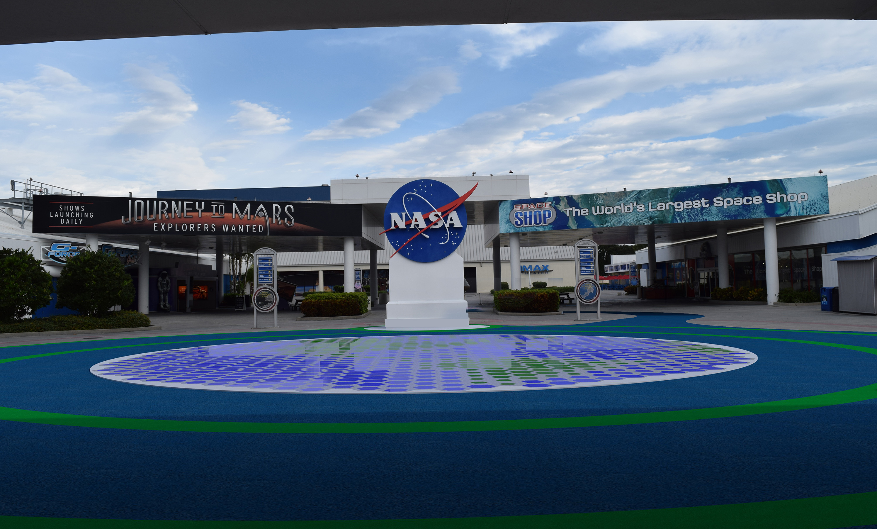 An artist’s rendering shows the 40,000 square foot lighted footpath that will demonstrate applications of piezoelectricity at the NASA Kennedy Space Center’s Visitor Complex at Cape Canaveral. (Credit: Francisco Valdes, Georgia Tech)