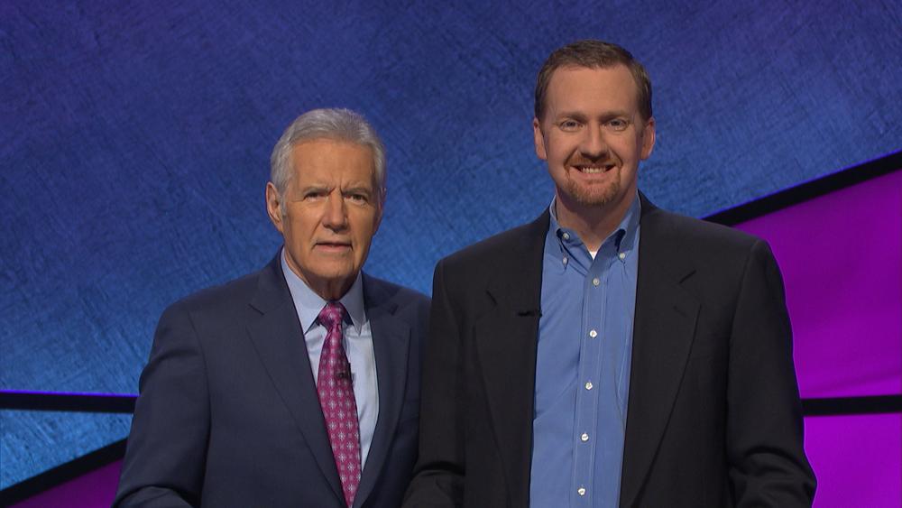 Jay Sexton with Alex Trebek. Image courtesy of Jeopardy!