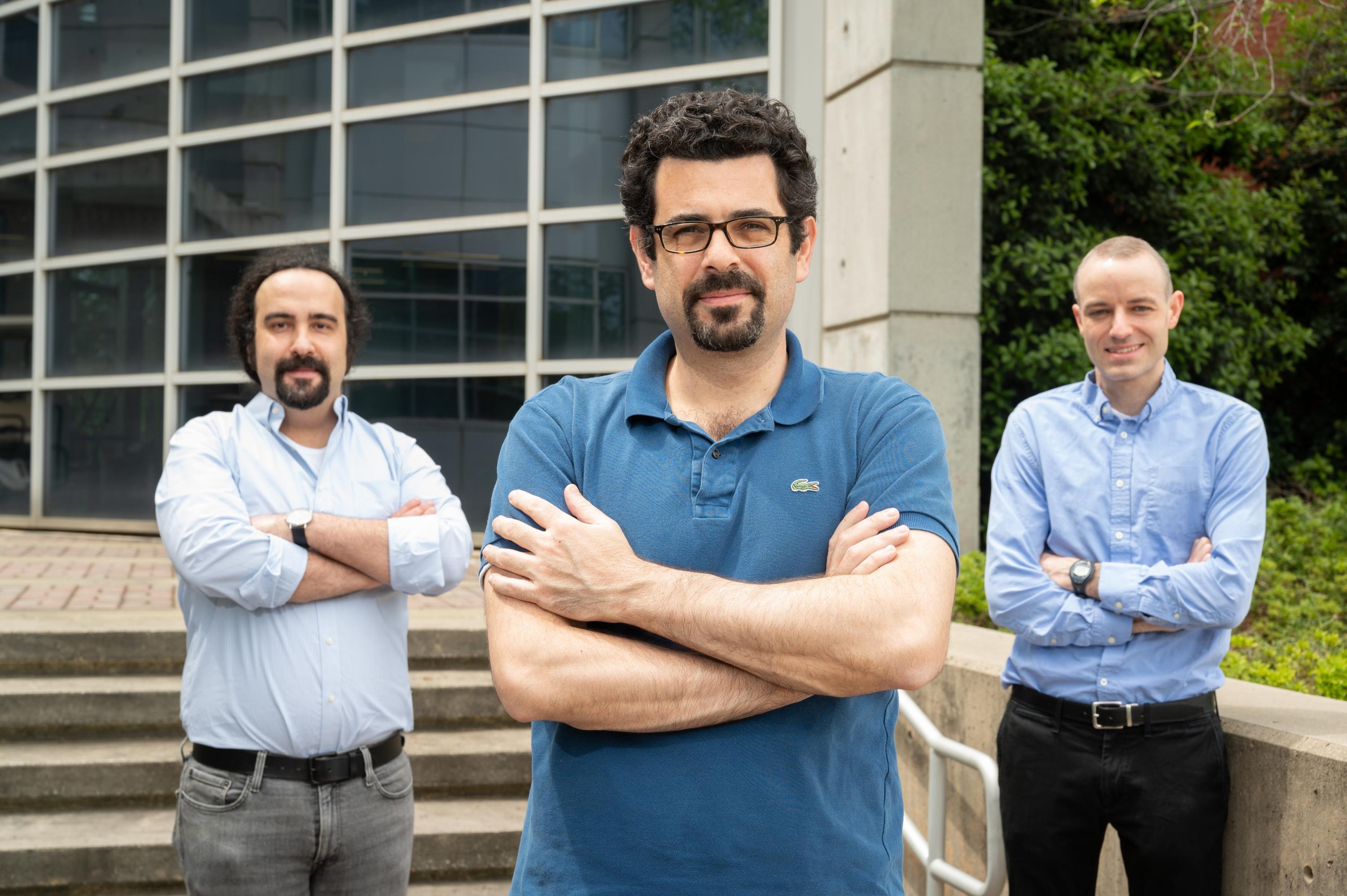 (L to R) Multidisciplinary researchers Alper Erturk, Costas Arvanitis and Brooks Lindsey hope their work will make full brain imaging feasible while stimulating new medical imaging and therapy techniques. (Photo credit: Allison Carter, Georgia Tech)
